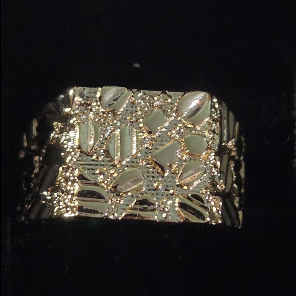 14K Gold Nugget Pinky Ring Chunky Square Statement Band Unisex Vintage Gold